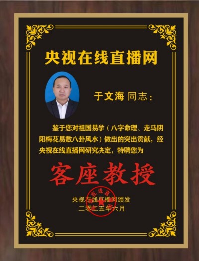 恭贺易学风水名家于文海荣膺央视在线直播网特聘客座教授